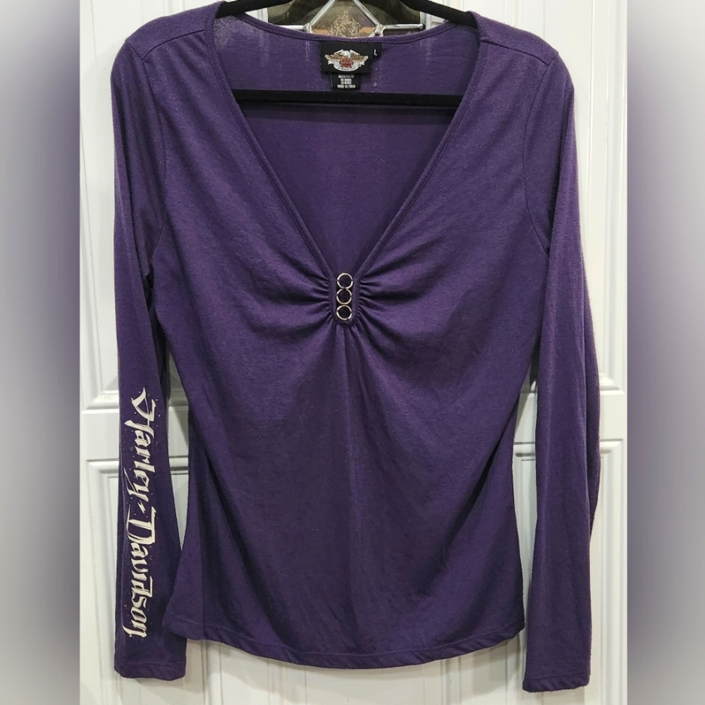 Harley Davidson purple long sleeve blouse women's size Large
